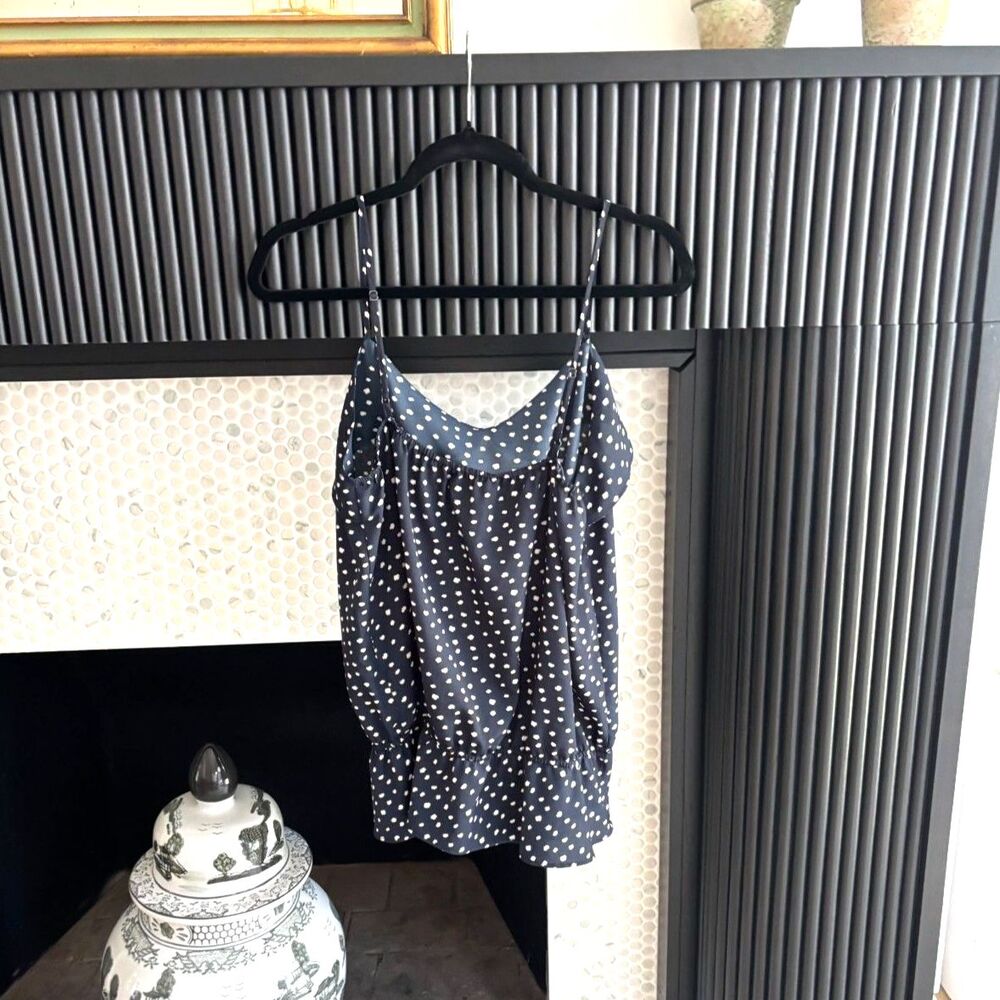 GAP Polka Dot Camisole Cami Ruffle Peplum Tank Top Navy Blue Size L